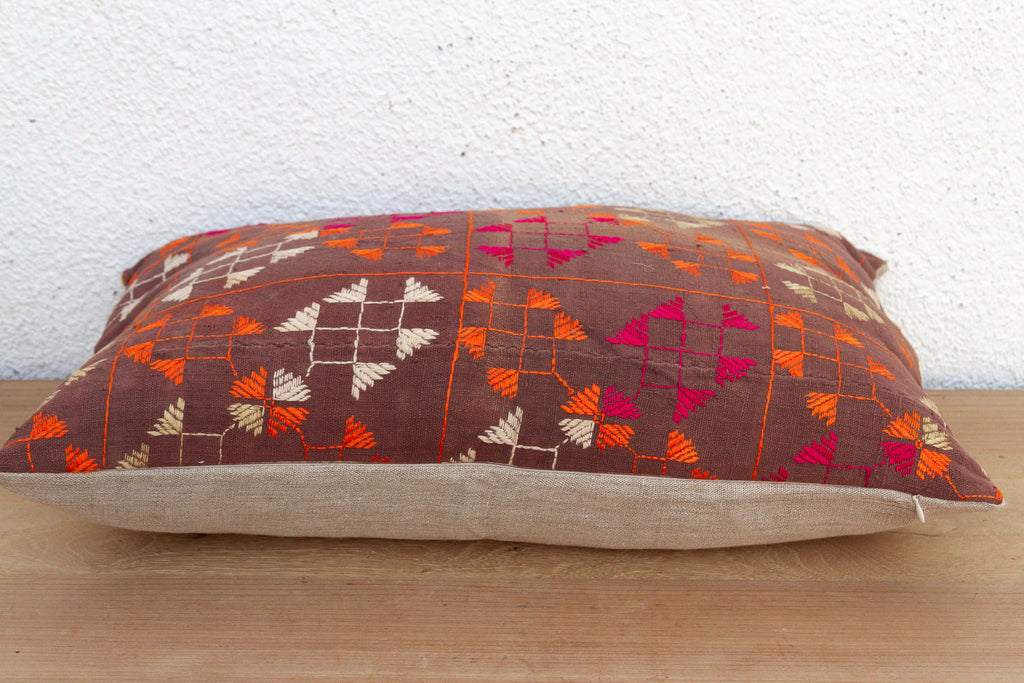 Doaba Lattice, Antique Phulkari Lumbar Pillow Cover (Trade)
