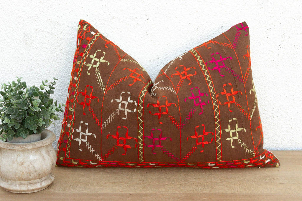 Sangrur Sunburst, Antique Phulkari Lumbar Pillow Cover