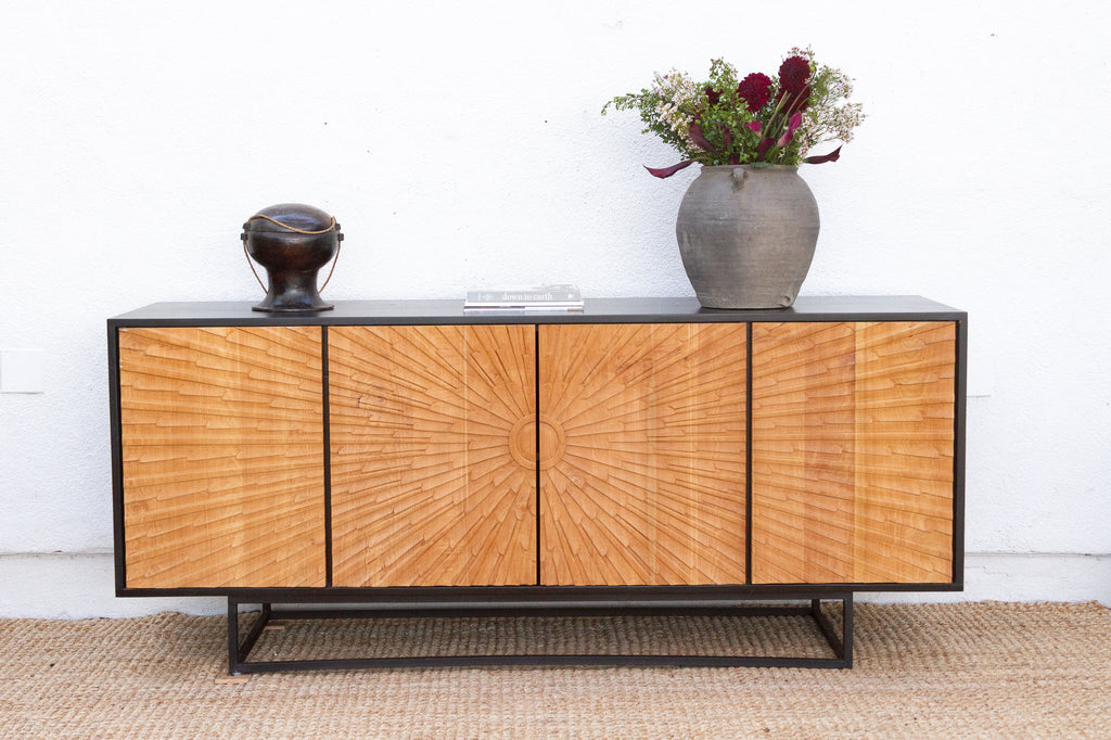 The Sunburst Sideboard Carved Teak Media Console