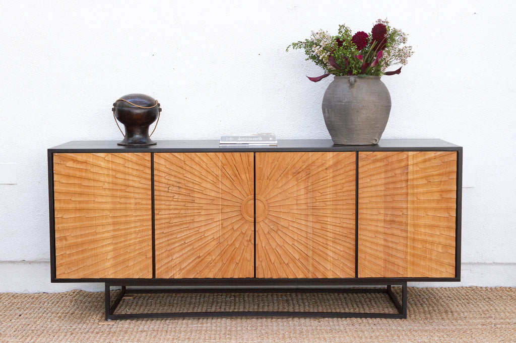 The Sunburst Sideboard Carved Teak Media Console