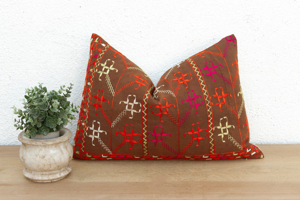 Sangrur Sunburst, Antique Phulkari Lumbar Pillow Cover