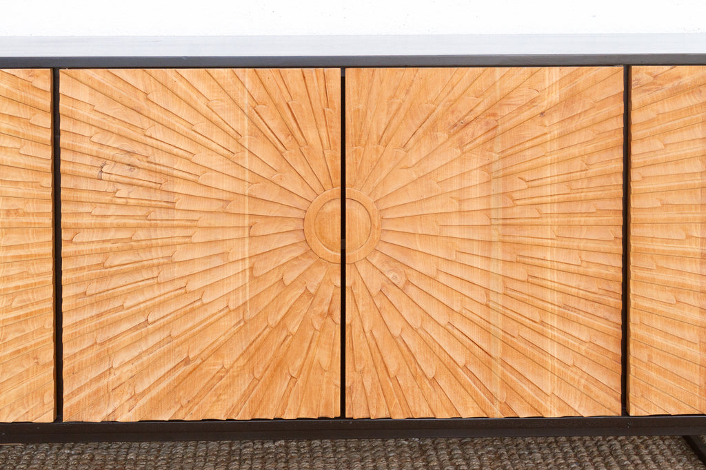 The Sunburst Sideboard Carved Teak Media Console