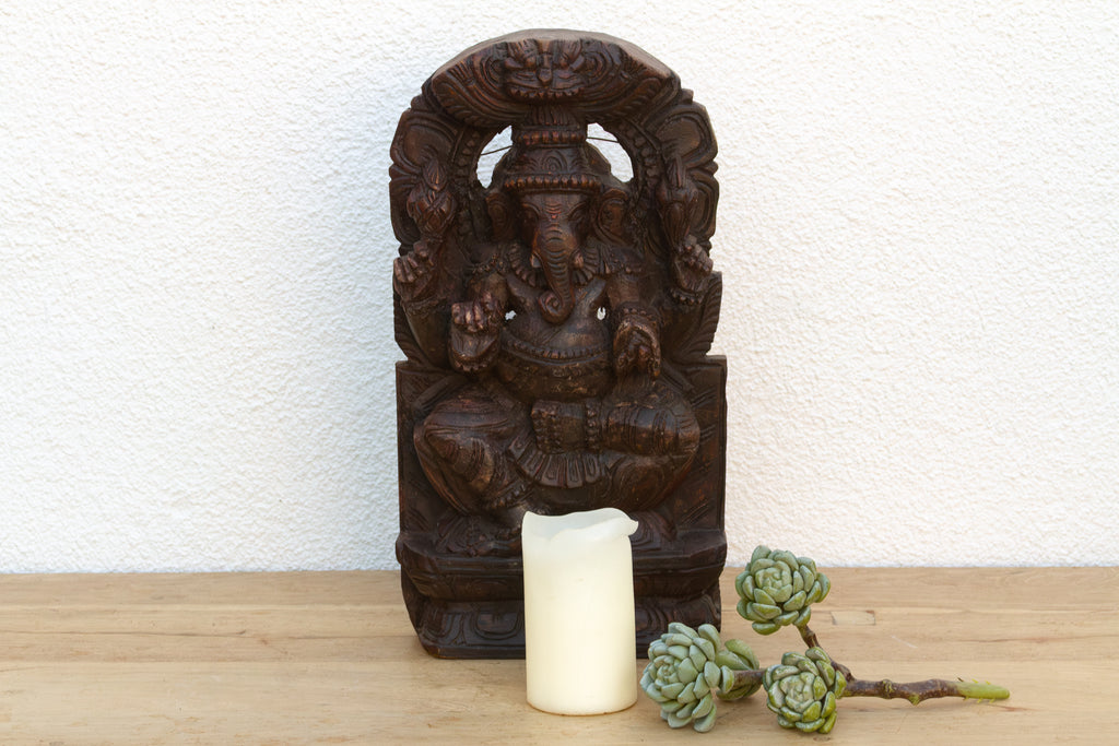 Mid-Century Hancarved Wood Ganesha Wall Panel (Trade)