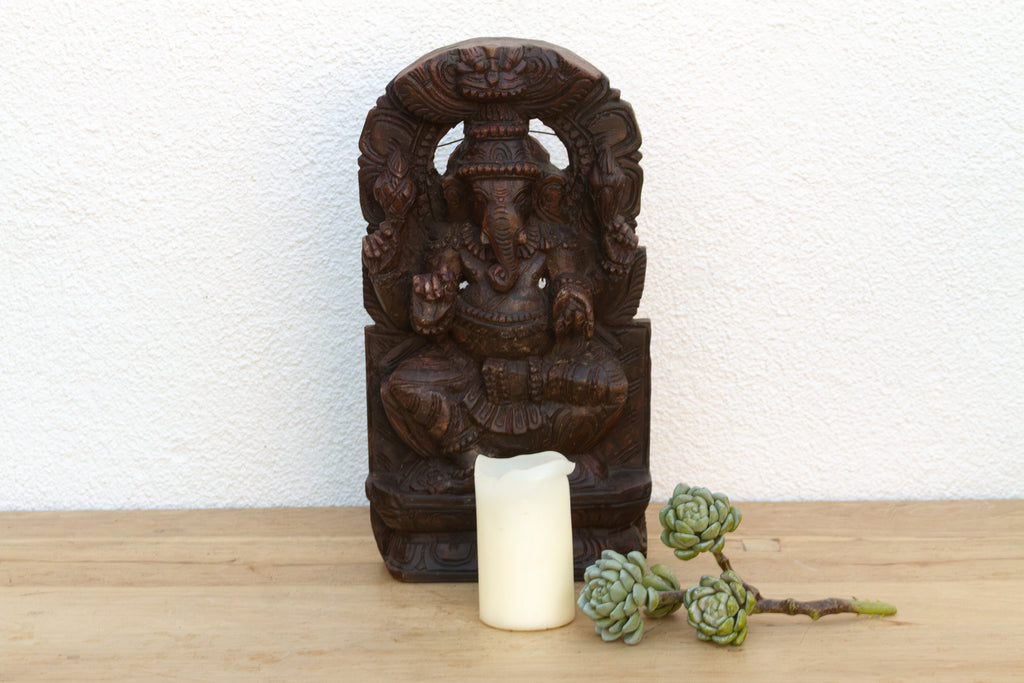 Mid-Century Hancarved Wood Ganesha Wall Panel (Trade)