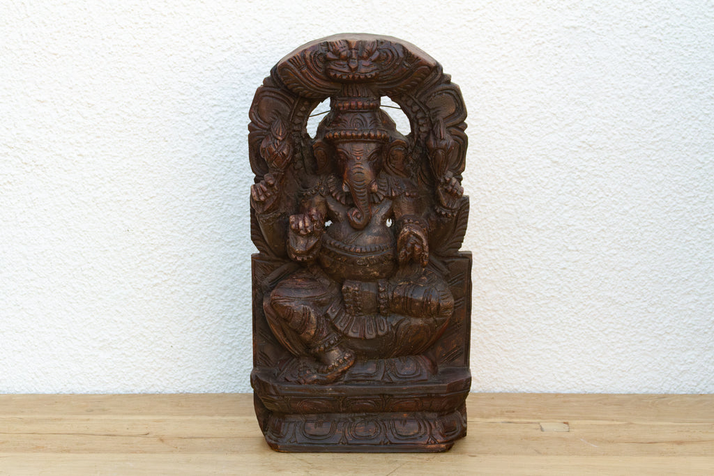 Mid-Century Hancarved Wood Ganesha Wall Panel (Trade)