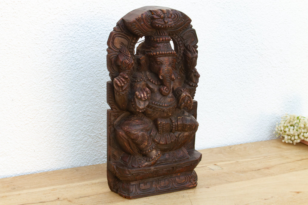Mid-Century Hancarved Wood Ganesha Wall Panel (Trade)