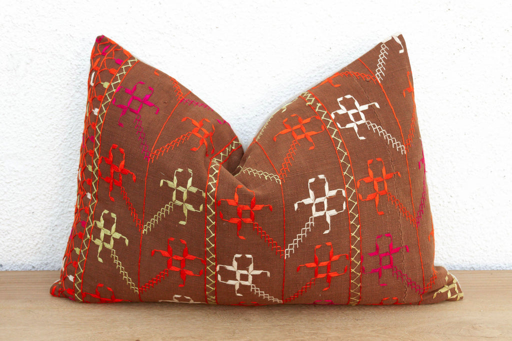Malwa Medallion, Antique Phulkari Lumbar Pillow Cover (Trade)