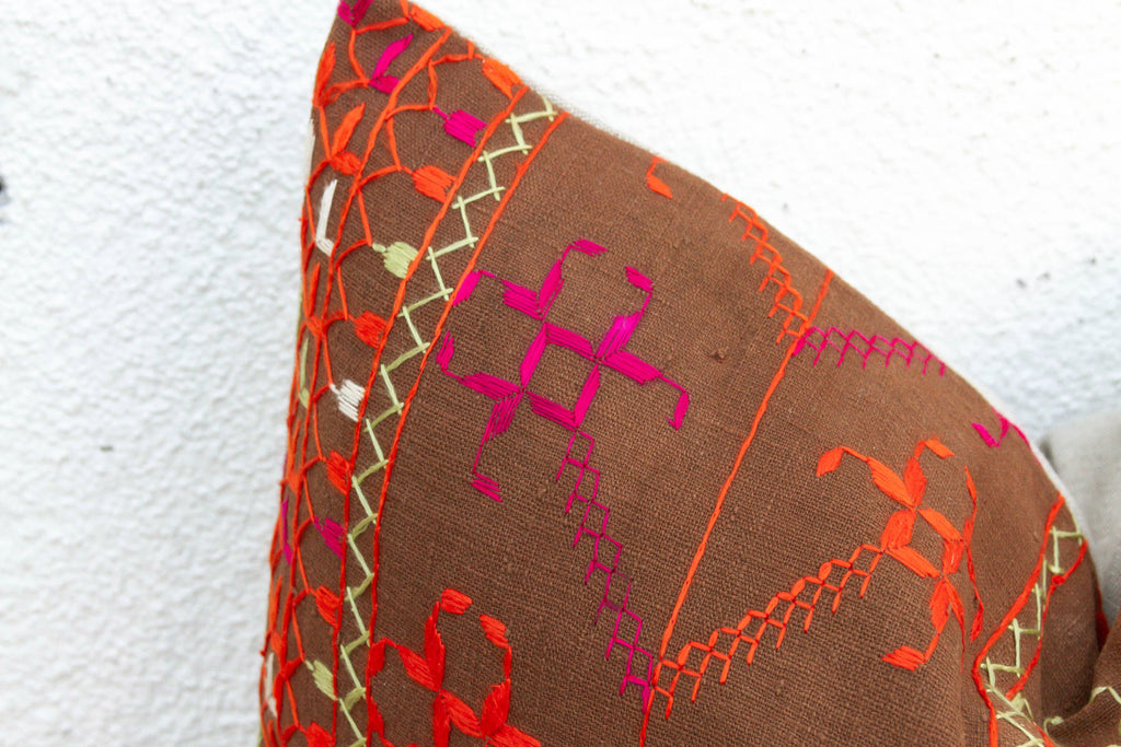 Malwa Medallion, Antique Phulkari Lumbar Pillow Cover