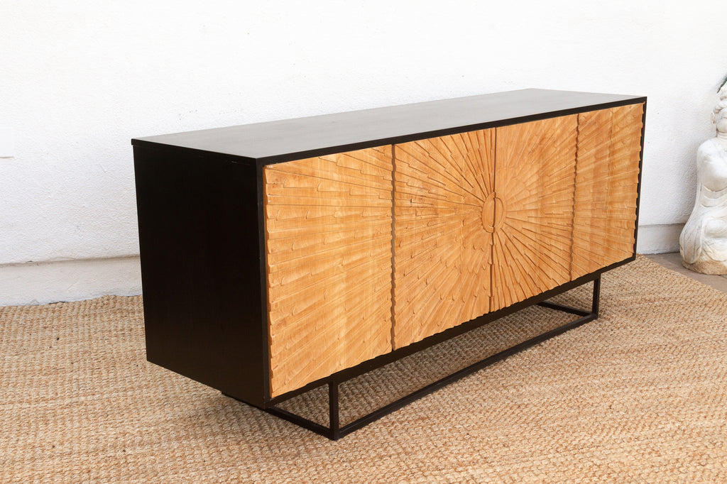 The Sunburst Sideboard Carved Teak Media Console