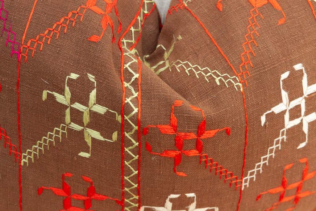 Malwa Medallion, Antique Phulkari Lumbar Pillow Cover