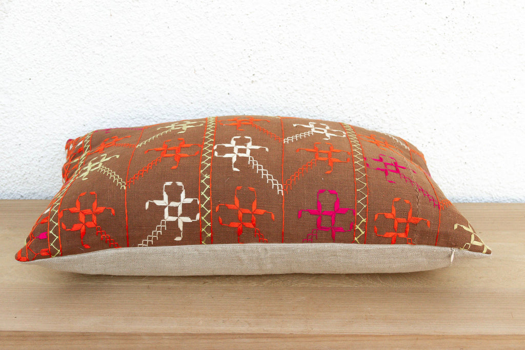 Malwa Medallion, Antique Phulkari Lumbar Pillow Cover