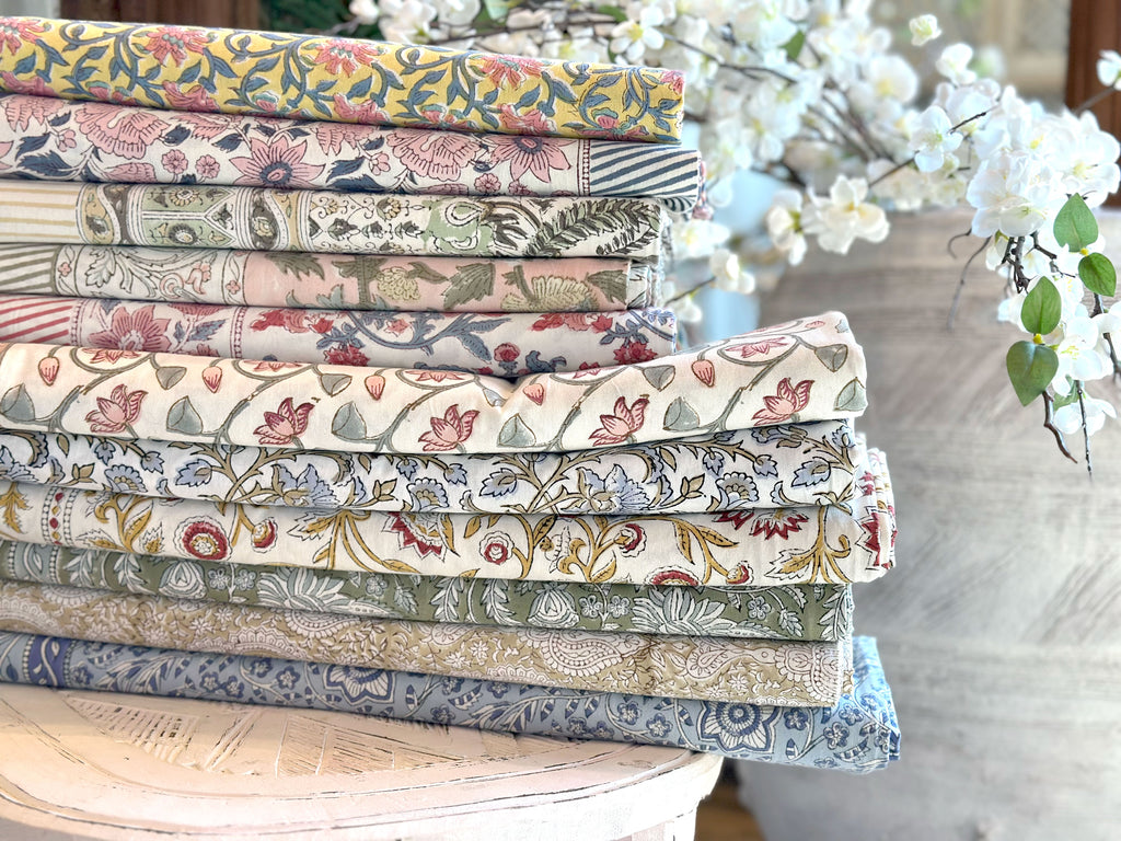 Golden Marigold, Hand Blockprint Cotton Coverlet