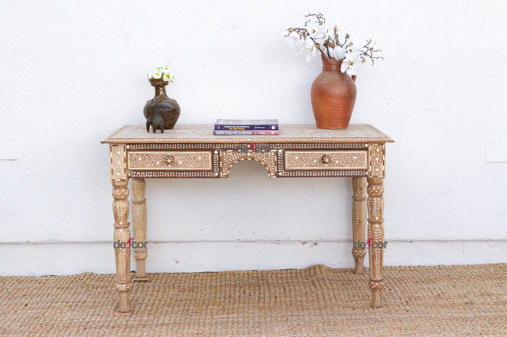 British Colonial Small Desk With Fine Inlay Design