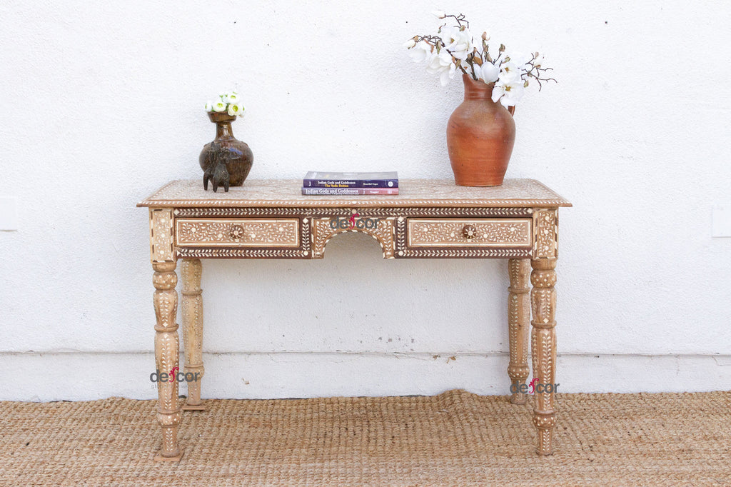 British Colonial Small Desk With Fine Inlay Design