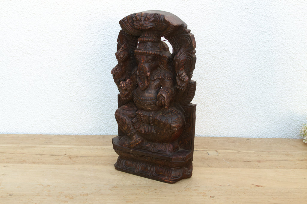 Mid-Century Hancarved Wood Ganesha Wall Panel (Trade)