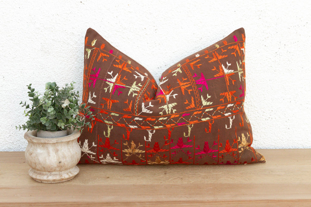 Horshiapur Bloom, Antique Phulkari Lumbar Pillow Cover