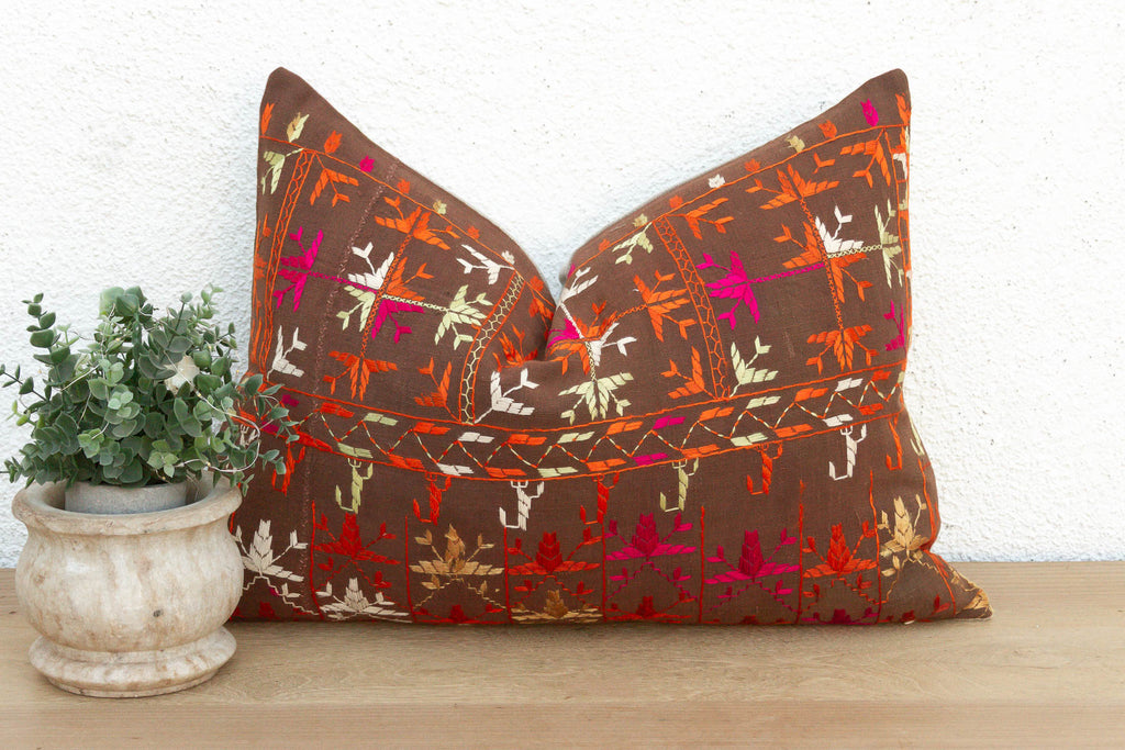 Horshiapur Bloom, Antique Phulkari Lumbar Pillow Cover