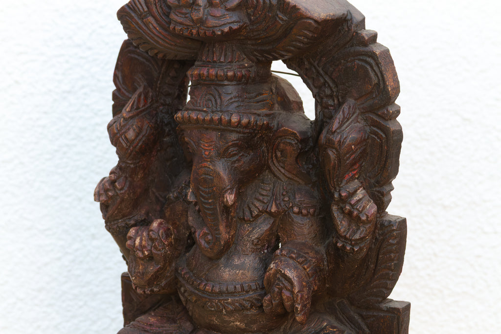 Mid-Century Hancarved Wood Ganesha Wall Panel (Trade)