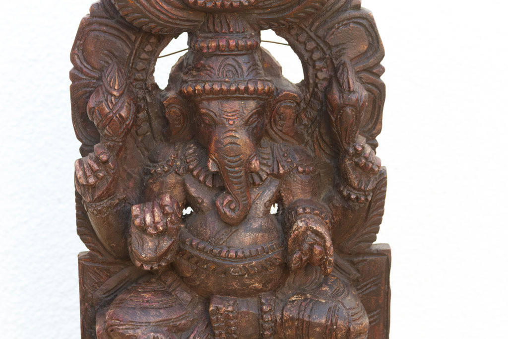 Mid-Century Hancarved Wood Ganesha Wall Panel (Trade)