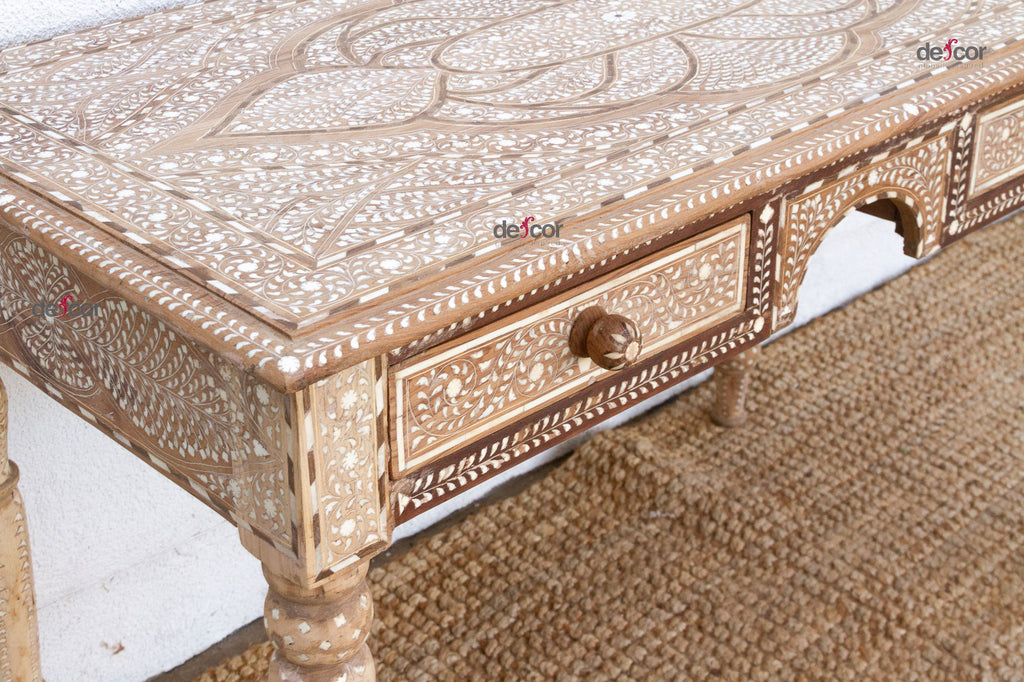 British Colonial Small Desk With Fine Inlay Design