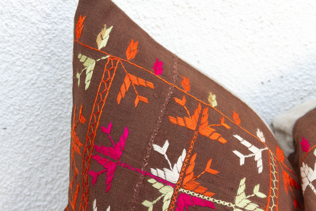 Horshiapur Bloom, Antique Phulkari Lumbar Pillow Cover