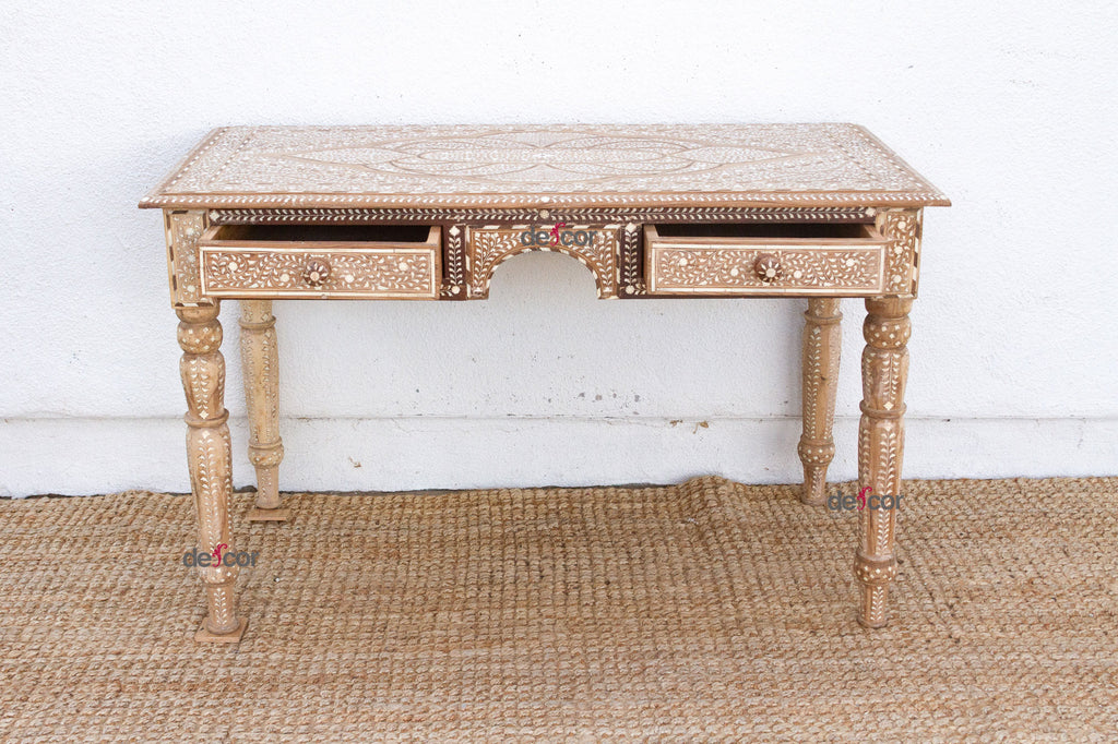 British Colonial Small Desk With Fine Inlay Design
