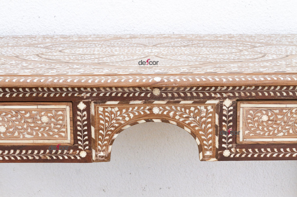 British Colonial Small Desk With Fine Inlay Design