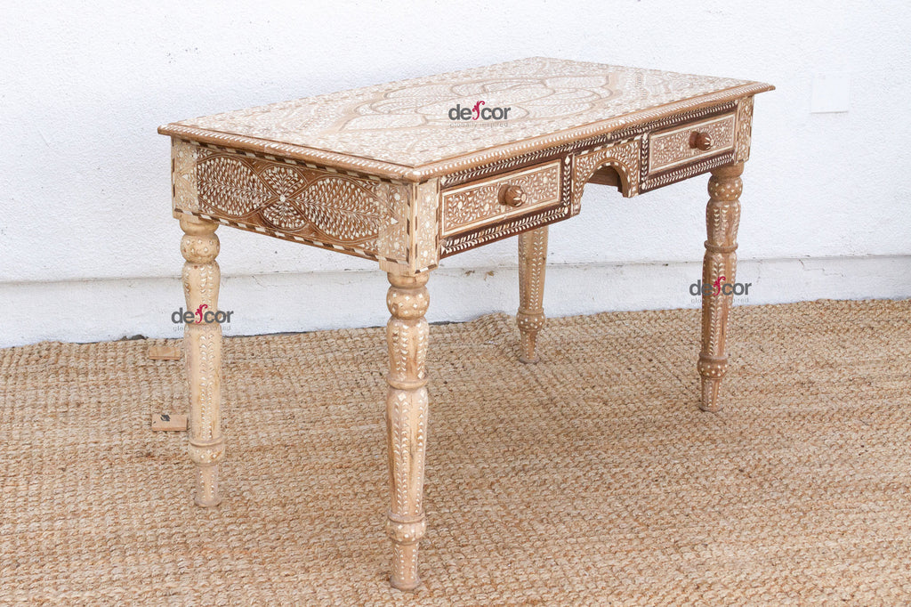 British Colonial Small Desk With Fine Inlay Design