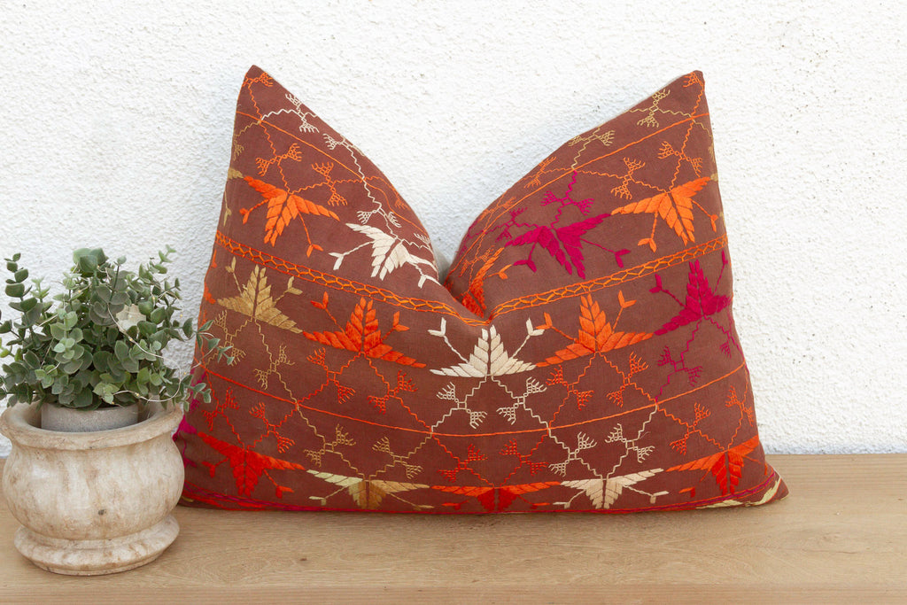 Thar Desert Sun, Antique Phulkari Lumbar Pillow Cover
