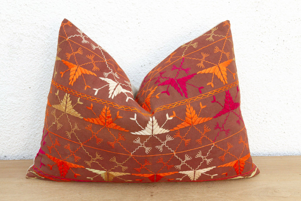 Thar Desert Sun, Antique Phulkari Lumbar Pillow Cover