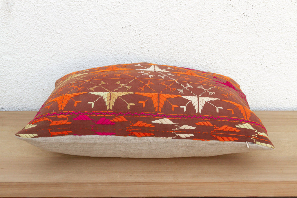 Thar Desert Sun, Antique Phulkari Lumbar Pillow Cover