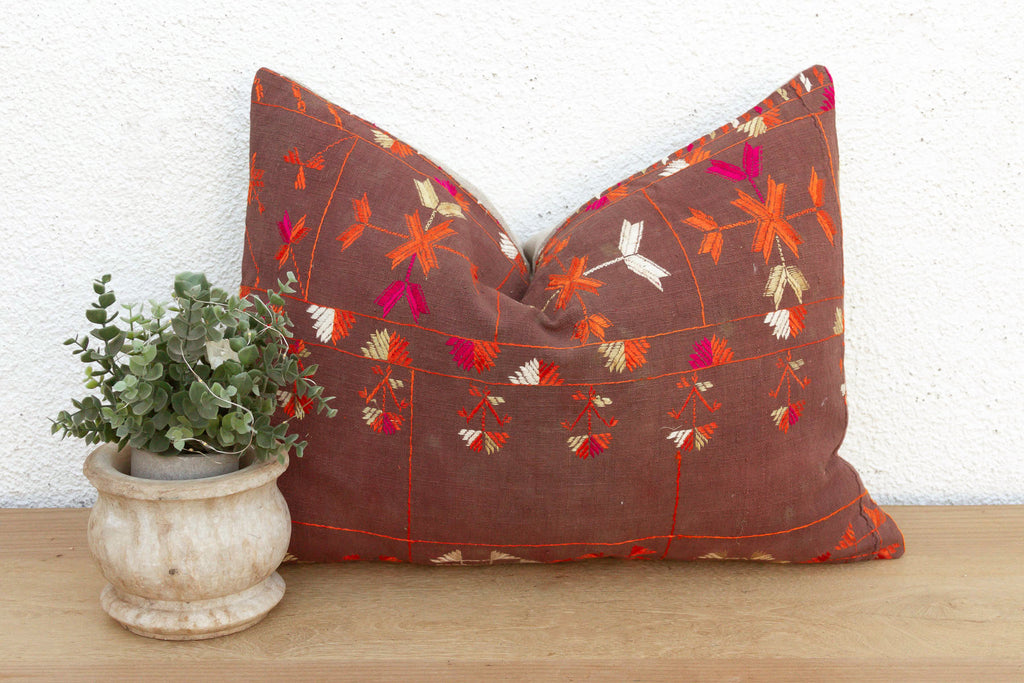 Ropar Radiant, Antique Phulkari Lumbar Pillow Cover (Trade)