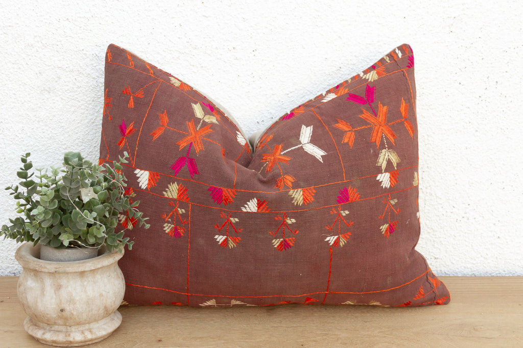 Ropar Radiant, Antique Phulkari Lumbar Pillow Cover (Trade)