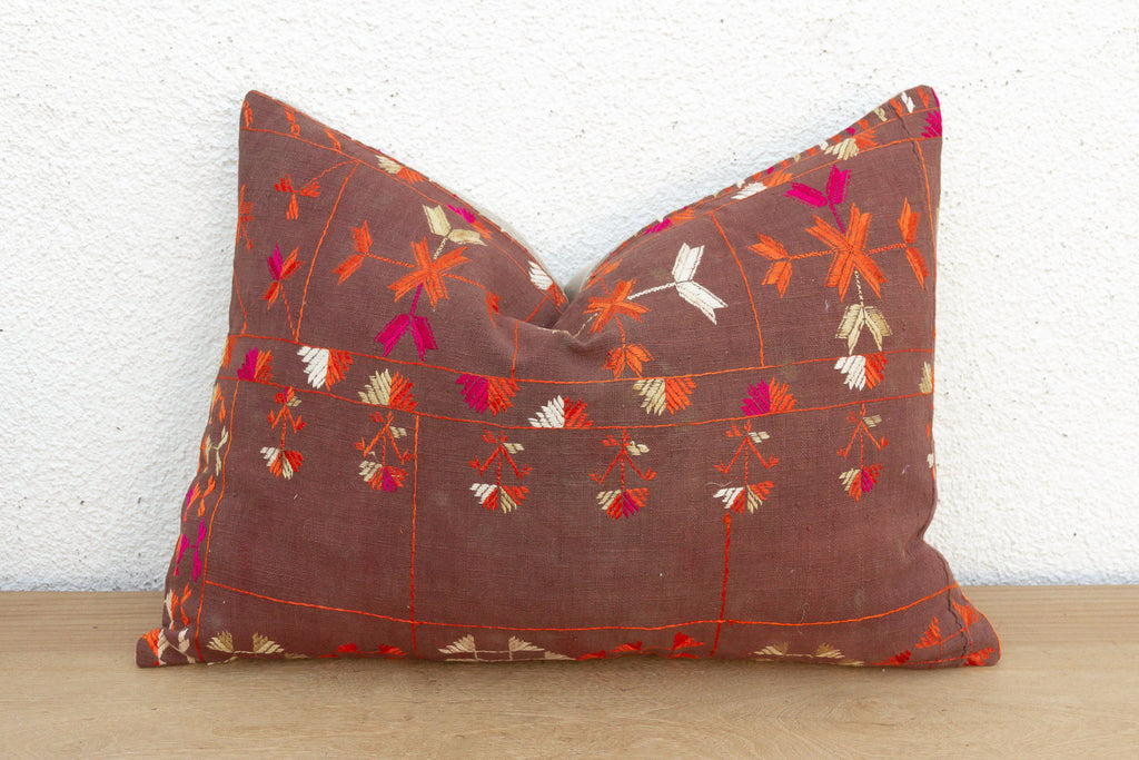 Ropar Radiant, Antique Phulkari Lumbar Pillow Cover (Trade)