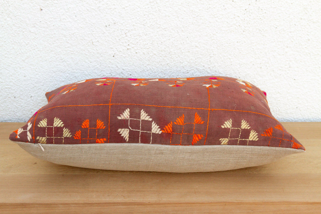 Ropar Radiant, Antique Phulkari Lumbar Pillow Cover (Trade)