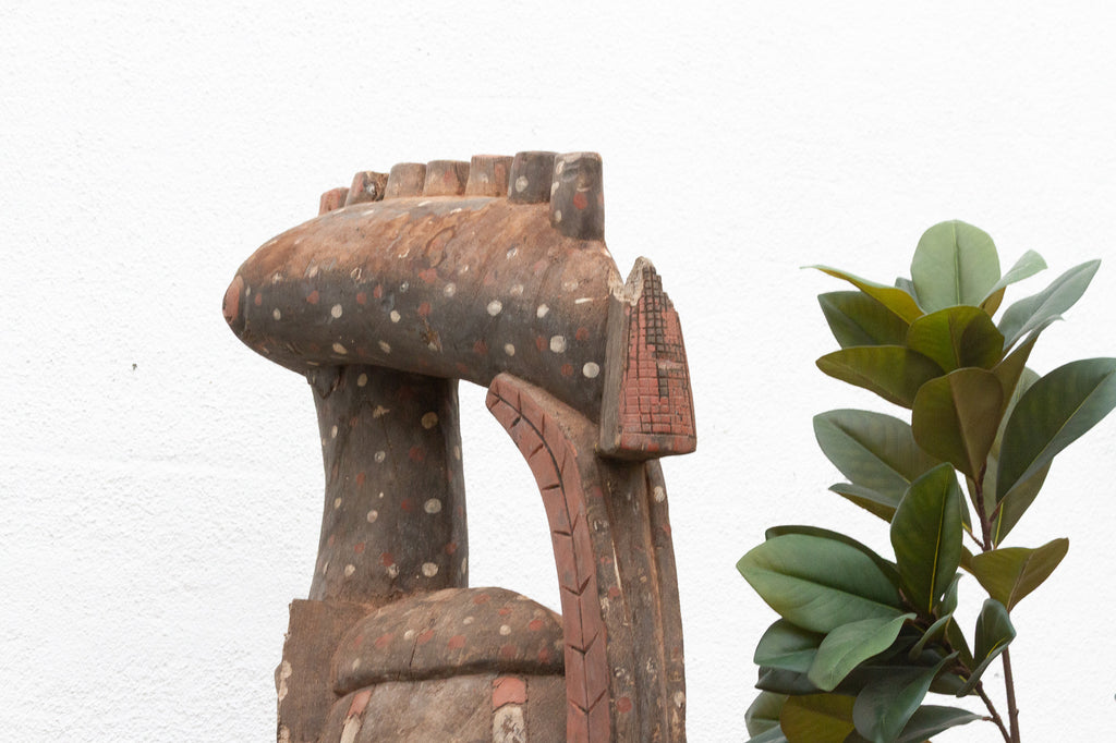 Tall African Fallen Wings Hornbill With Tribal Painted Marks