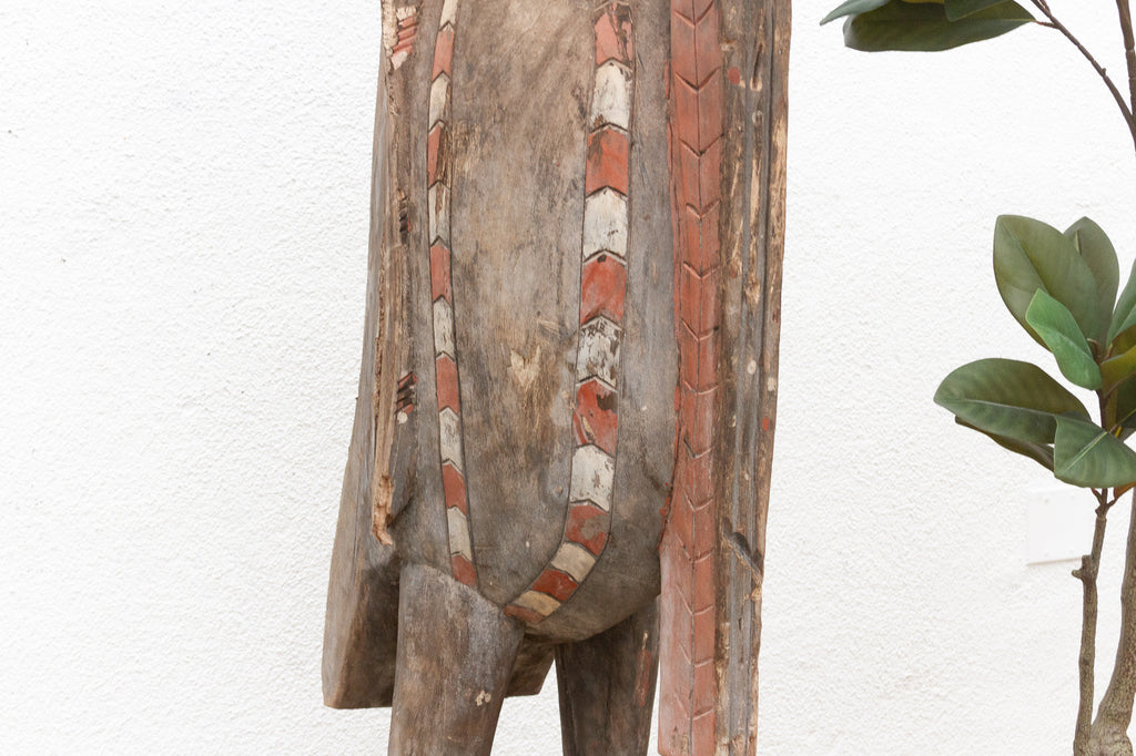 Tall African Fallen Wings Hornbill With Tribal Painted Marks