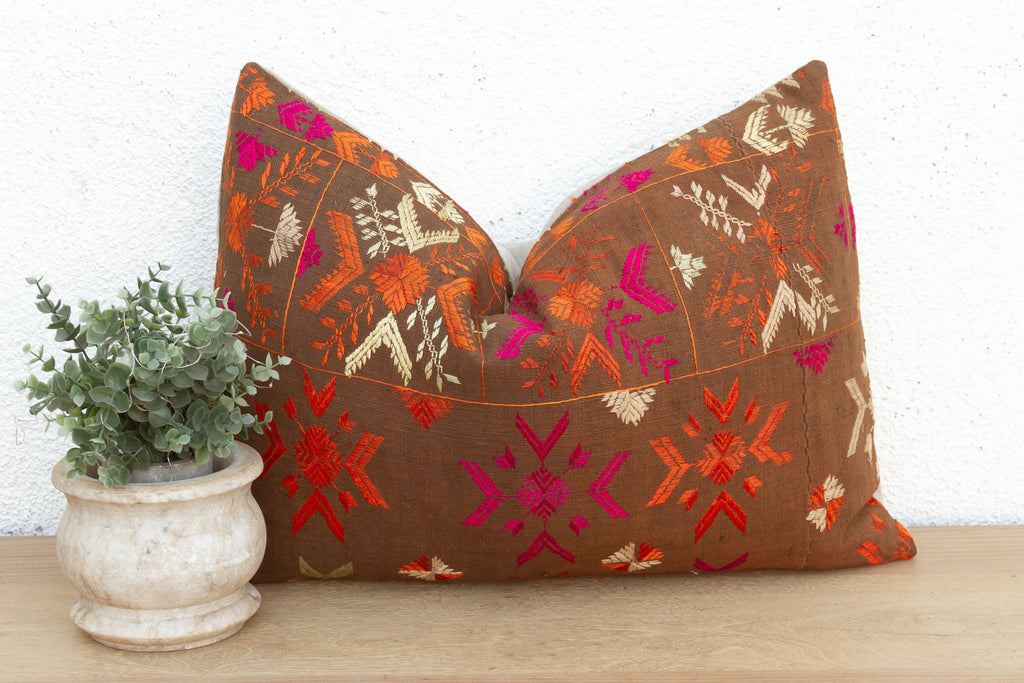 Faridkot Folk, Antique Phulkari Lumbar Pillow Cover