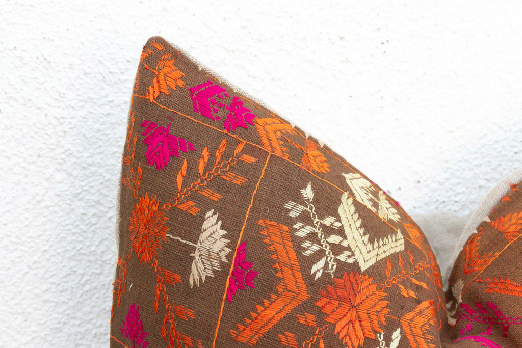 Faridkot Folk, Antique Phulkari Lumbar Pillow Cover