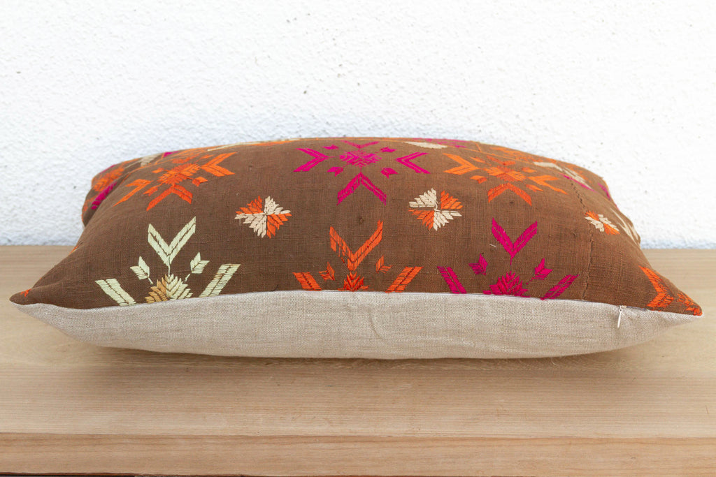 Faridkot Folk, Antique Phulkari Lumbar Pillow Cover