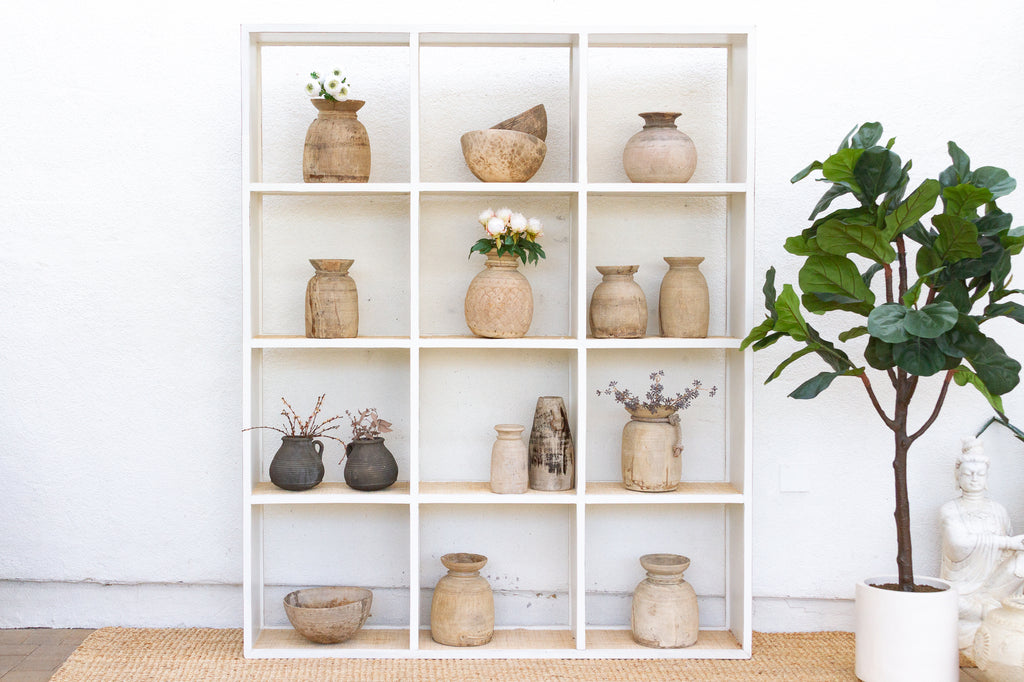 Large Vintage Acacia Wood Painted Bookcase