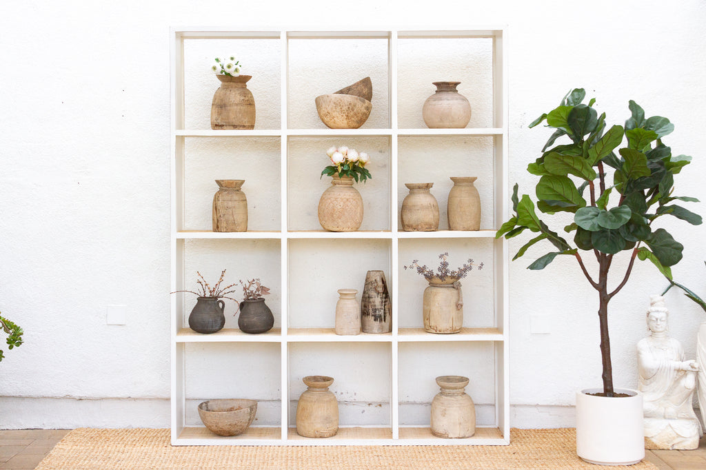 Large Vintage Acacia Wood Painted Bookcase