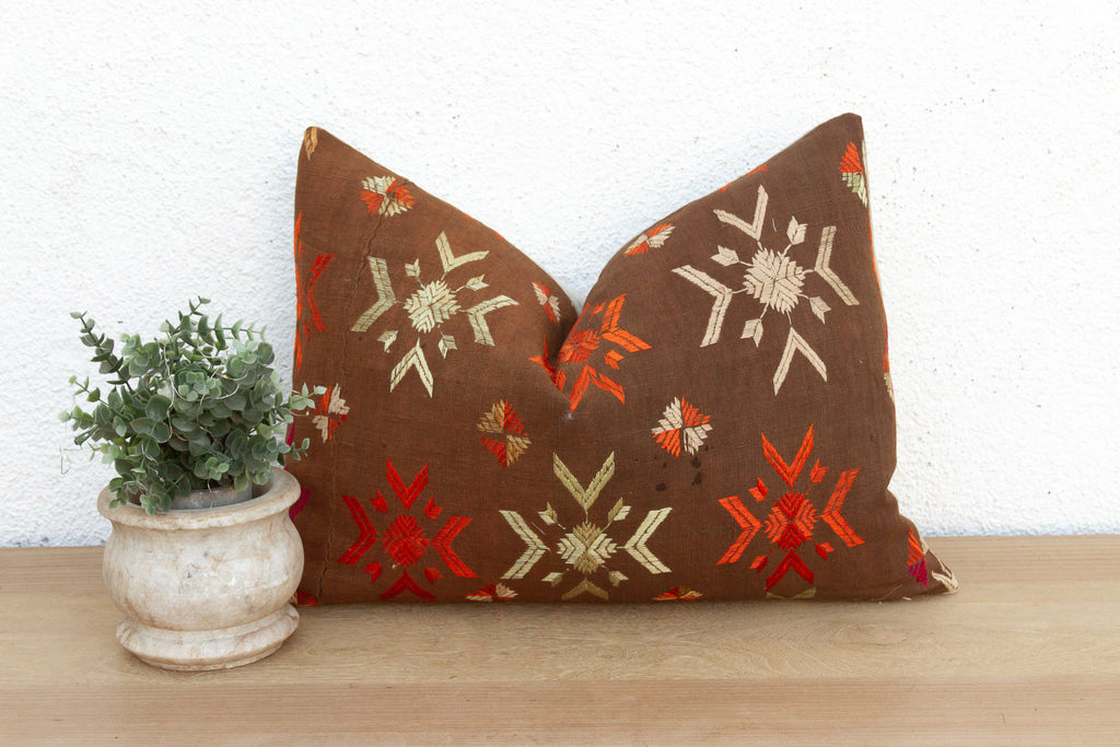Bathinda Star, Antique Phulkari Lumbar Pillow Cover (Trade)
