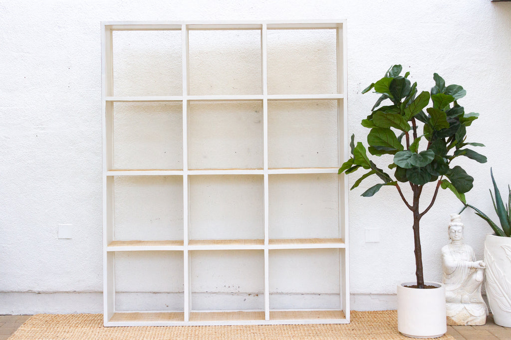 Large Vintage Acacia Wood Painted Bookcase