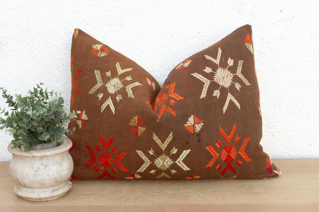 Bathinda Star, Antique Phulkari Lumbar Pillow Cover (Trade)