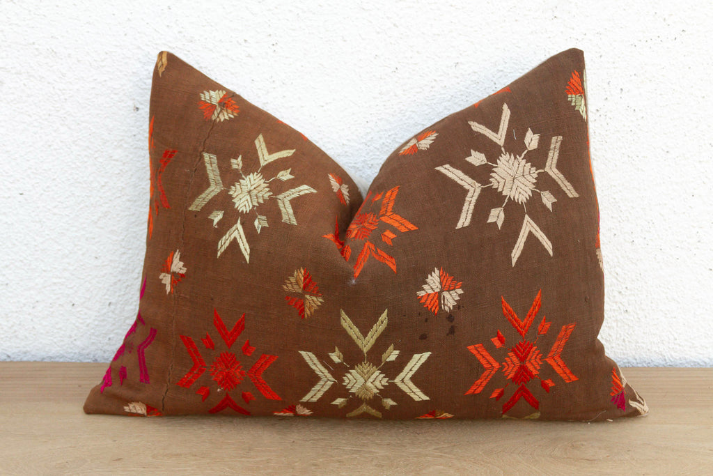 Bathinda Star, Antique Phulkari Lumbar Pillow Cover (Trade)