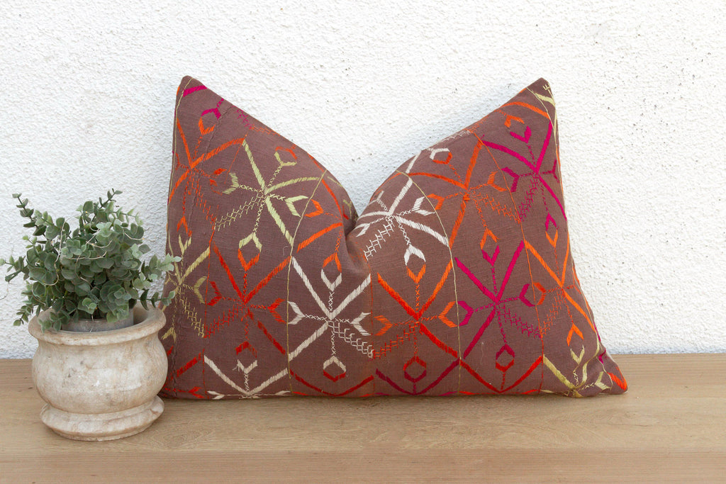 Barnala Blossom, Antique Phulkari Lumbar Pillow Cover