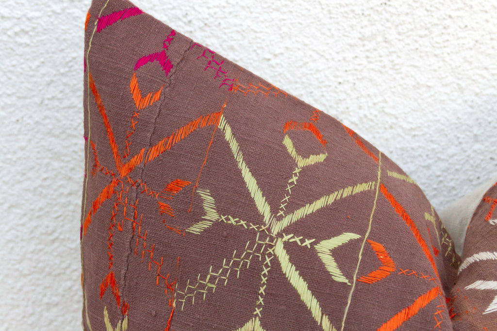 Barnala Blossom, Antique Phulkari Lumbar Pillow Cover