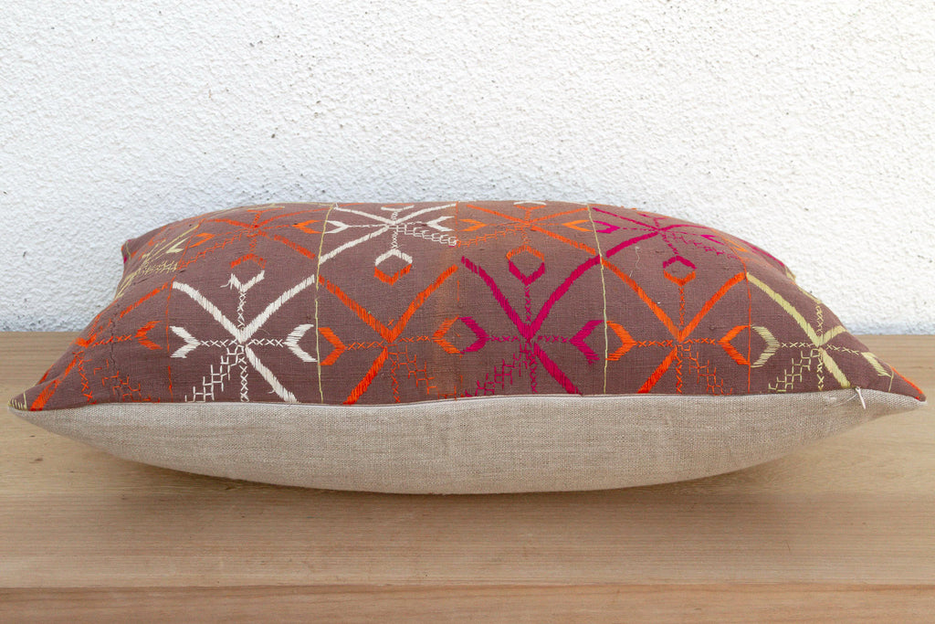 Barnala Blossom, Antique Phulkari Lumbar Pillow Cover