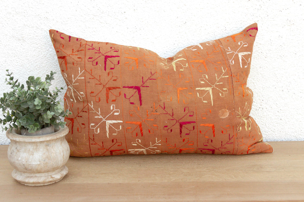 Mansa Mirror, Antique Phulkari Lumbar Pillow Cover